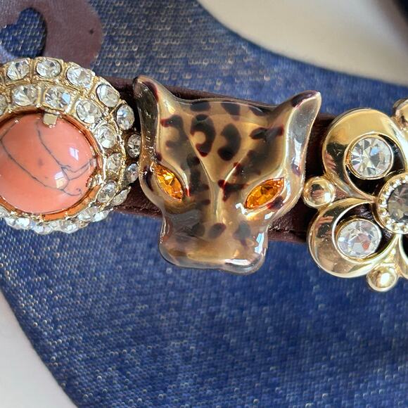 Beverly Feldman heels slides size 8.5 jeweled leopard kitten beachy VTG mobwife - Picture 5 of 15